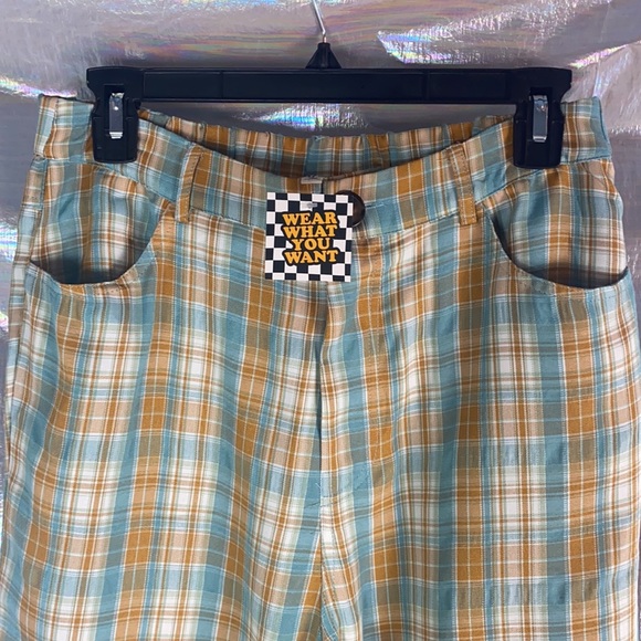 LISTICLE Plaid Button-Up Elastic Back Bell Pants - Picture 2 of 7